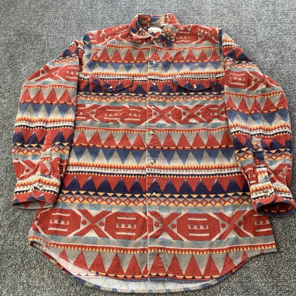 Vintage Express Rider Western Button Up Shirt Mens Medium Aztec Cowboy Rodeo